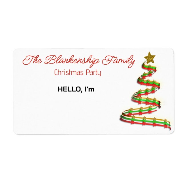Red Green Gold Ribbon Weihnachtsbaum Name Tag (Vorne)