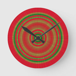 Red Green Gold Rings Runde Wanduhr