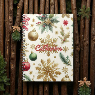 Red Green Gold Snowflorage Flora Holiday Notizblock
