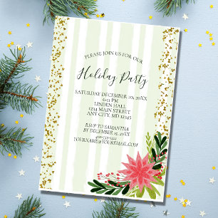Red Green Gold Sparkasse Poinsettia Holiday Party Einladung