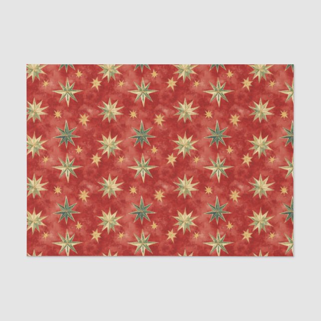 Red Green Gold Stars Christmas Seidenpapier (Vorderseite)