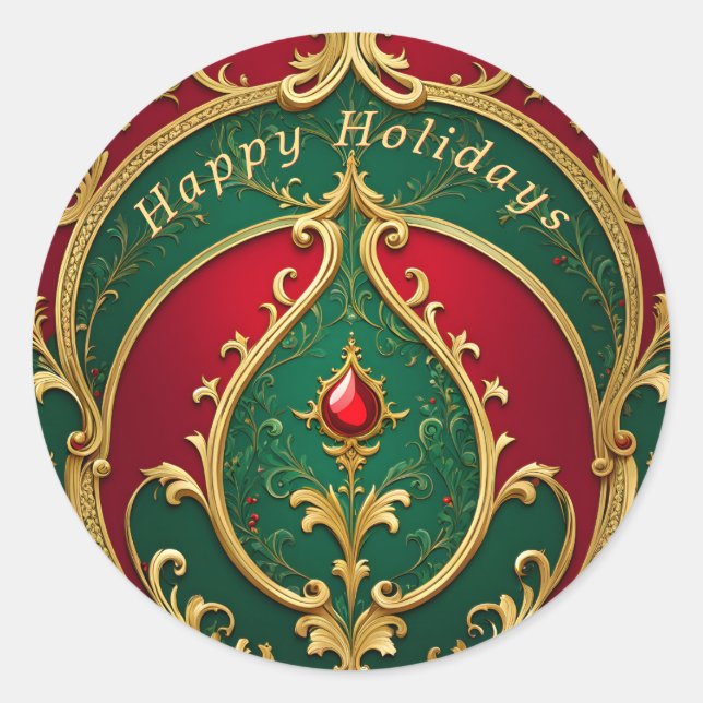 Red Green Gold Weihnachtsaufkleber Runder Aufkleber (Vorderseite)