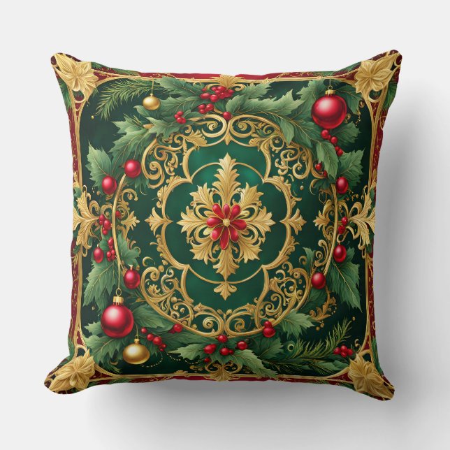 Red Green Gold Weihnachtsbaum Kissen (Vorderseite)