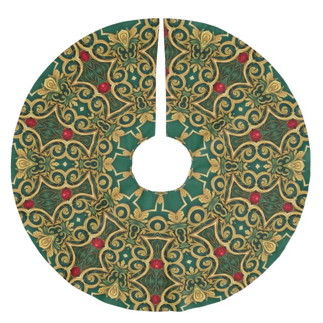 Red Green Gold Weihnachtsbaumrock Polyester Weihnachtsbaumdecke (Vorderseite)