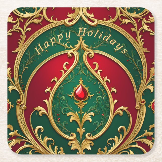 Red Green Gold Weihnachtsbuch Untersetzer (Vorderseite)