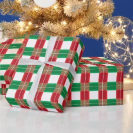RED GREEN GOLD WHITE CHRISTMAS KARIERTE PATTER GESCHENKPAPIER