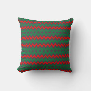 Red Green Gray ZigZag Kissen