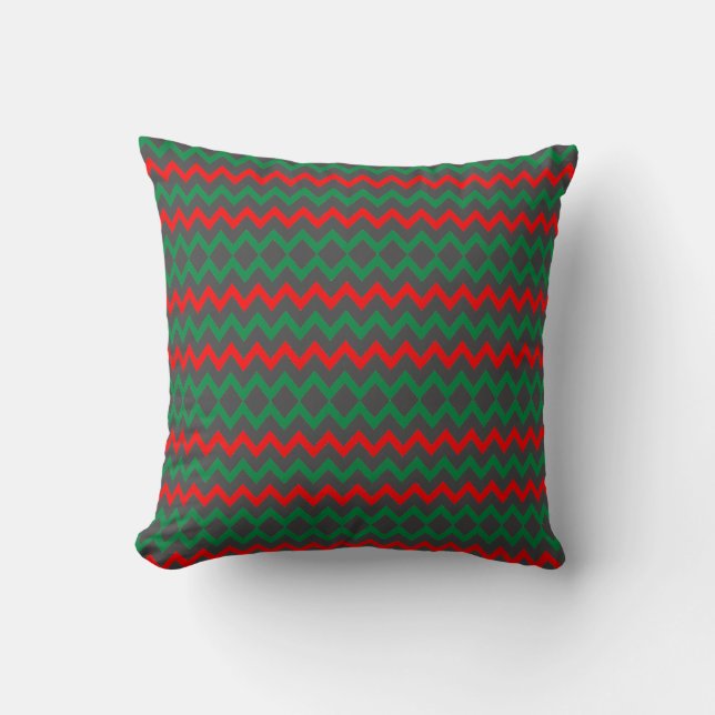 Red Green Gray ZigZag Kissen (Vorderseite)