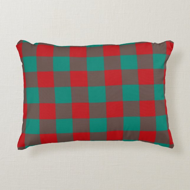 Red Green Grey Kariert Schachbrett Pattern Dekokissen (Vorderseite)