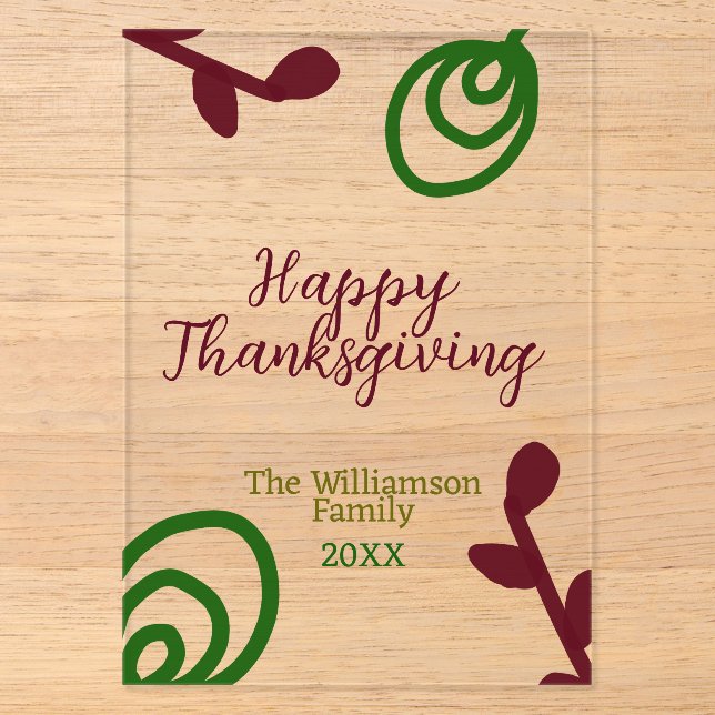 Red green happy Thanksgiving floral leaf fall Acryleinladungen (Vorderseite)