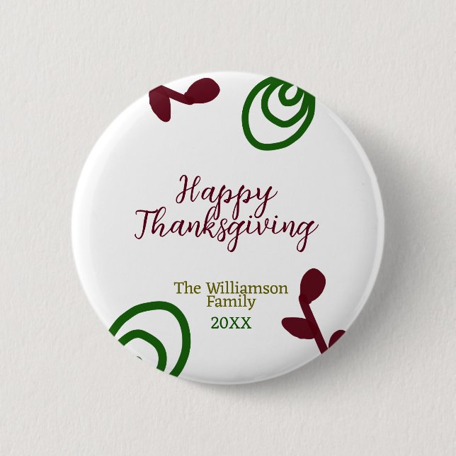 Red green happy Thanksgiving floral leaf fall Button (Vorderseite)