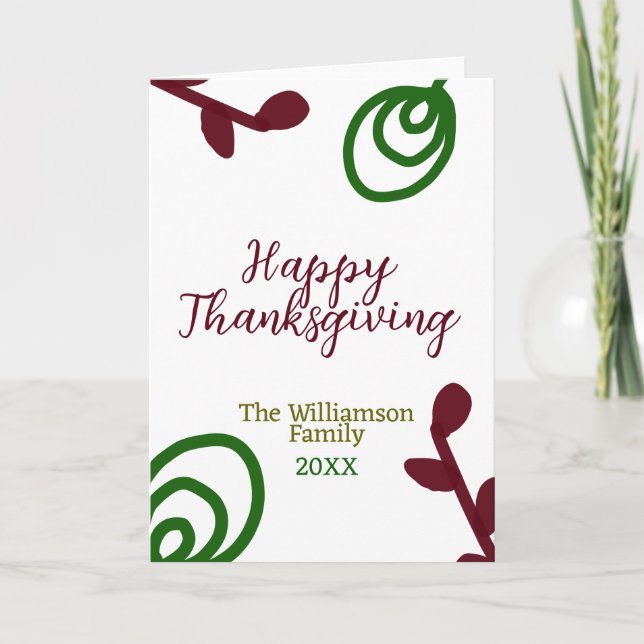 Red green happy Thanksgiving floral leaf fall Karte (Vorderseite)
