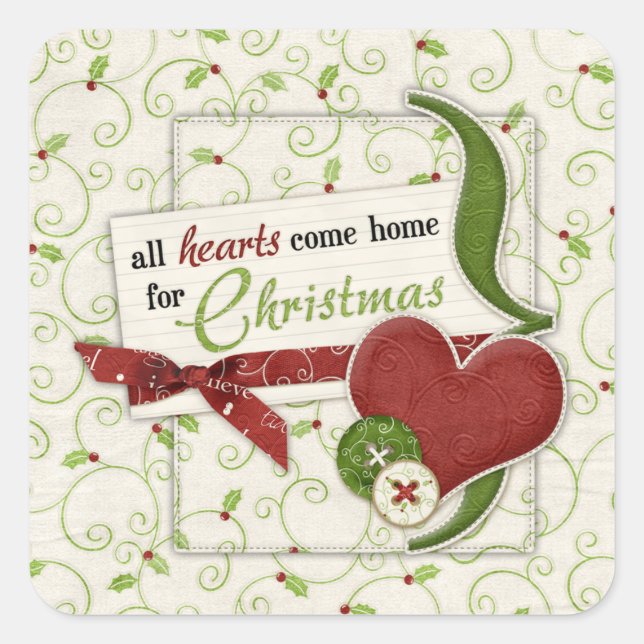 Red Green Hearts Holly Holiday Umschlag Aufkleber (Vorderseite)