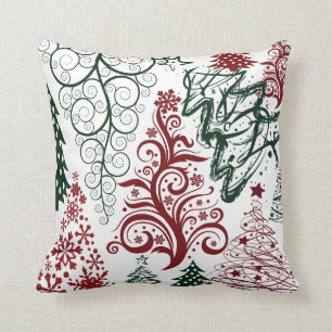 Red Green Holiday Christmas Tree Motif Coussin