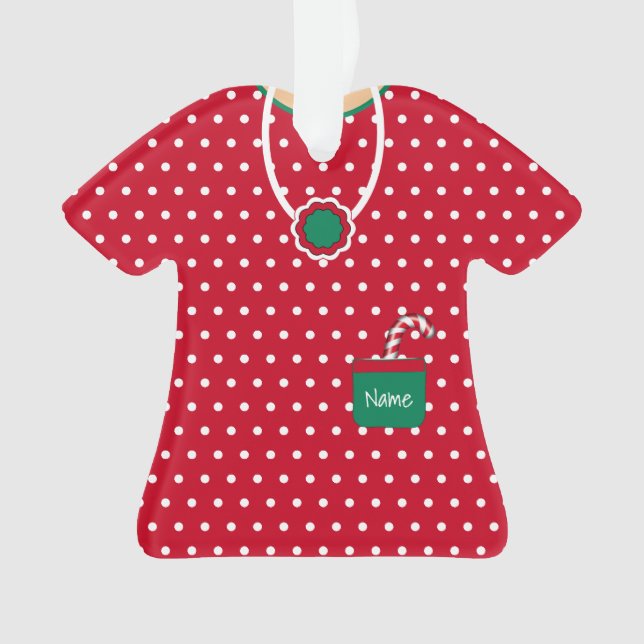 Red & Green Holiday Dress Polka Dots Personalisier Ornament (Vorderseite)