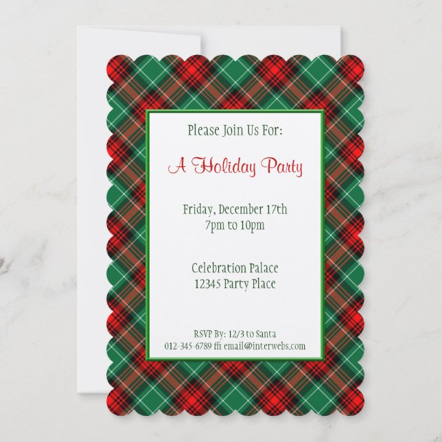 Red Green Holiday Retro Plaid Invitations personna (Dos)