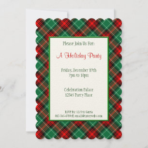 Red Green Holiday Retro Plaid Invitations personna