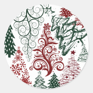 Red Green Holiday Weihnachtsbaum Muster Runder Aufkleber