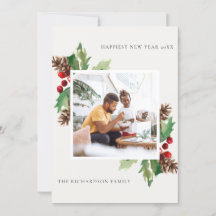RED GREEN HOLLY BERRY PINE CONE NEW YEAR FOTO
