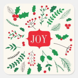 Red Green Holly Joy Weihnachtsmuster Quadratischer Aufkleber