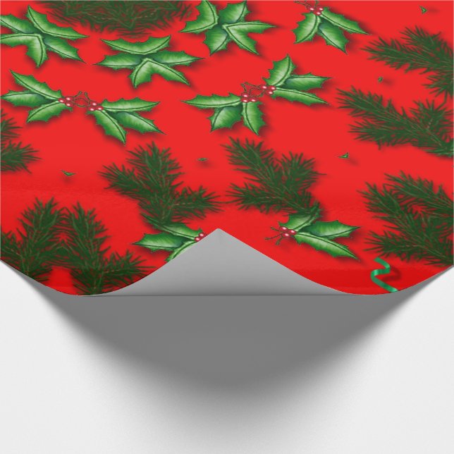 Red Green Holly Weihnachtsfeiertag Muster Circle Geschenkpapier (Ecke)