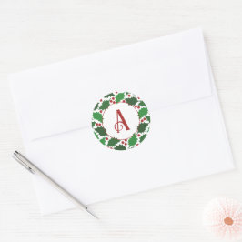 Red & Green Jolly Holly Monogram Runder Aufkleber
