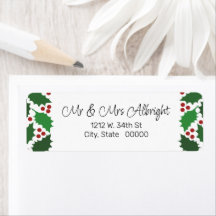 Red & Green Jolly Holly Rücksendeadresse-Label