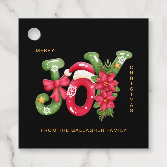 Red Green Joy Letters Illustration Weihnachten Geschenkanhänger (Vorderseite)