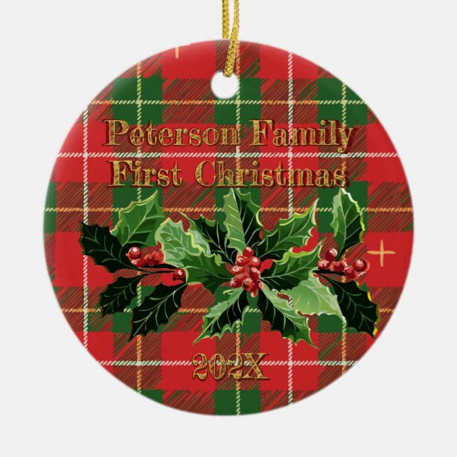 Red Green Kariert n Holly | Vorweihnachtsfest Keramik Ornament (Vorne)