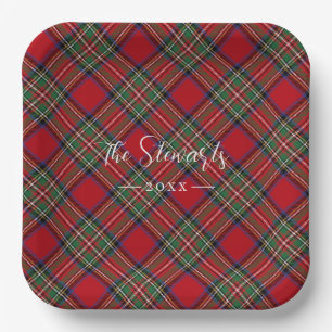 Red Green Kariert Rustic Classic Stewart Tartan Pappteller