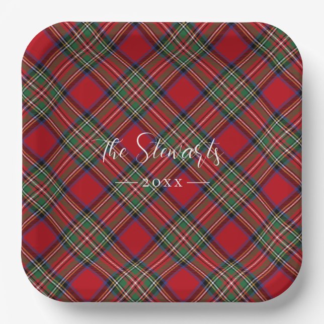 Red Green Kariert Rustic Classic Stewart Tartan Pappteller (Vorderseite)