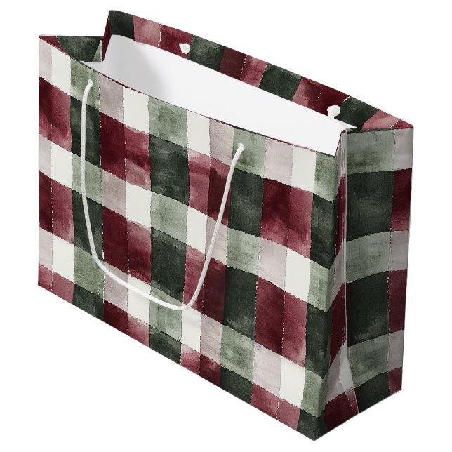 Red Green Kariert Stripes Rustikale Weihnachten Große Geschenktüte (Vorderseite Schrägansicht)