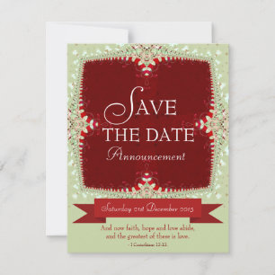 Red + Green Lace Enregistrer la date Invitation