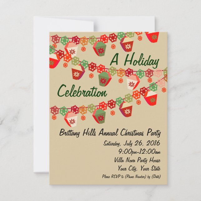 Red + Green Lanterns Custom Christmas Invitations (Devant)
