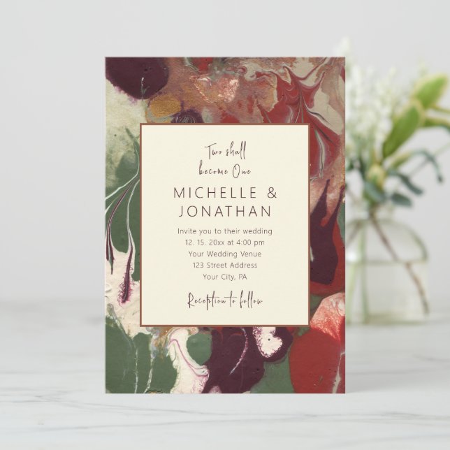 Red Green Lila Abstrakt Art Christlich Wedding Einladung (Stehend Vorderseite)