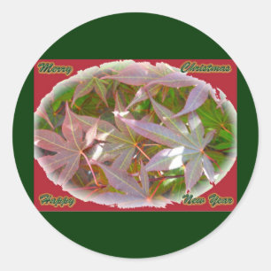 Red Green Maple Verlasse Weihnachts-Neujahrsaufkle Runder Aufkleber