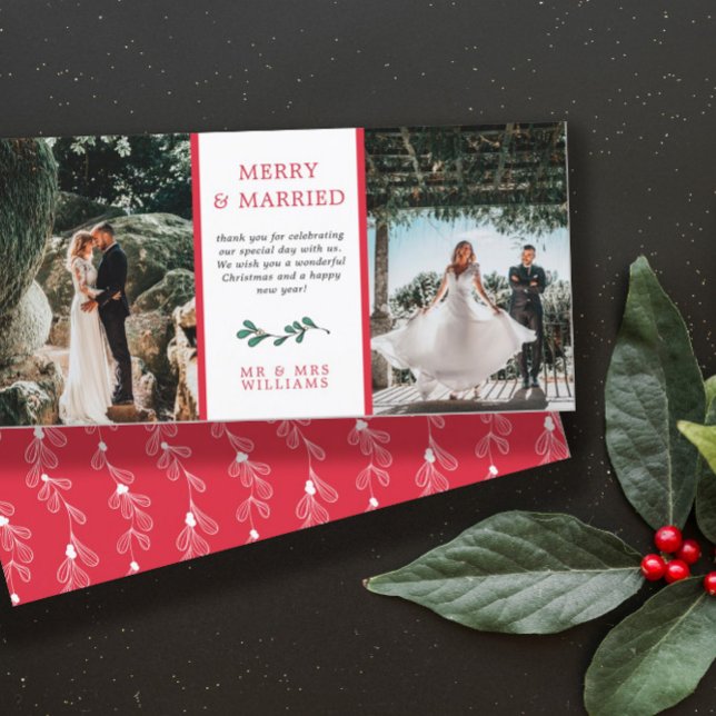 Red Green Mistletoe Frohe Verheiratete Weihnachten Dankeskarte (Von Creator hochgeladen)