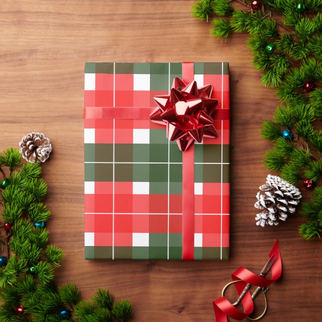 Red Green Modern Tartan Weihnachtsmuster Geschenkpapier (Feiertagsgeschenk)
