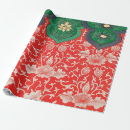 Red & Green Mystic Lotus Asiatisch Abstrakt Geschenkpapier
