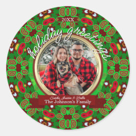 Red Green Natal Holiday Energy Custom Photo Runder Aufkleber