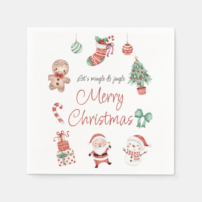 Red Green Niedlich Santa Christmas Party Napkin Serviette (Vorderseite)