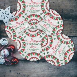 Red Green Nordic Folk Motive auf Linen Weihnachten Runder Aufkleber