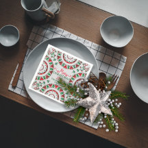 Red Green Nordic Folk Motive auf Linen Weihnachten