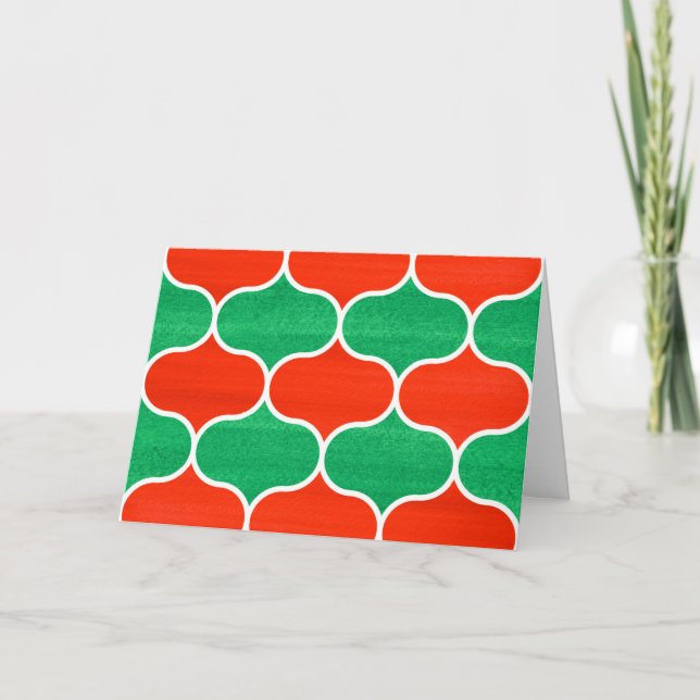Red Green Ogee Motif Noël Carte de vacances (Devant)