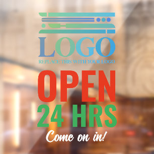 Red Green Open 24 Stunden Logo für Ihr Unternehmen Fensteraufkleber