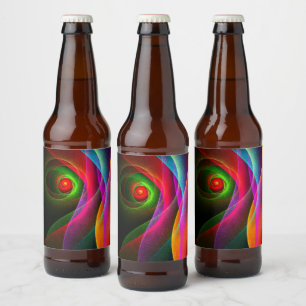 Red Green Orange Modern Abstrakt Art Pattern #22 Bierflaschenetikett