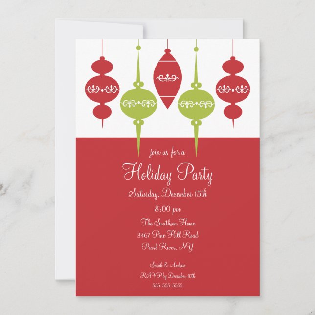 Red & Green Ornaments Fête Invitation (Devant)