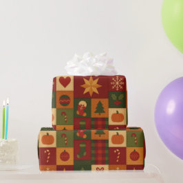 Red Green Patchwork Quilt Rustikales Bauernhaus Bl Geschenkpapier