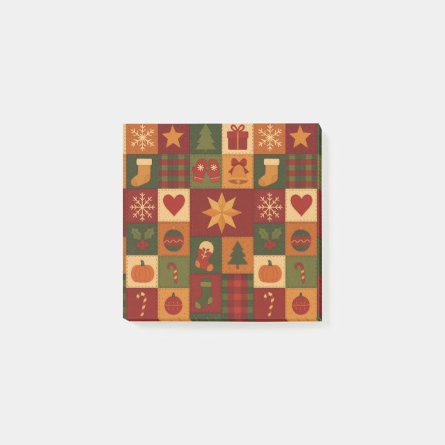 Red Green Patchwork Quilt Rustikales Bauernhaus Bl Post-it Klebezettel (Vorderseite)