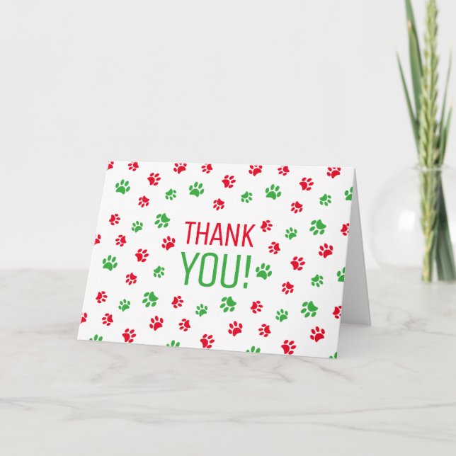 Red Green Paw Prints Holiday Danke Karte (Vorderseite)